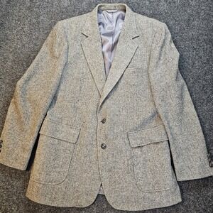 Woodmere Herringbone Tweed Blazer Men 42R 100% Pure Wool Gray Sport Coat Classic